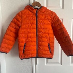 Mini Boden Orange Blue Boys Puffer Jacket Size 9-10